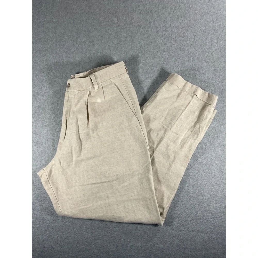Dockers Premium Mens 33x32 Linen Cotton Pleated Relaxed Fit Cuffed Pants 1482